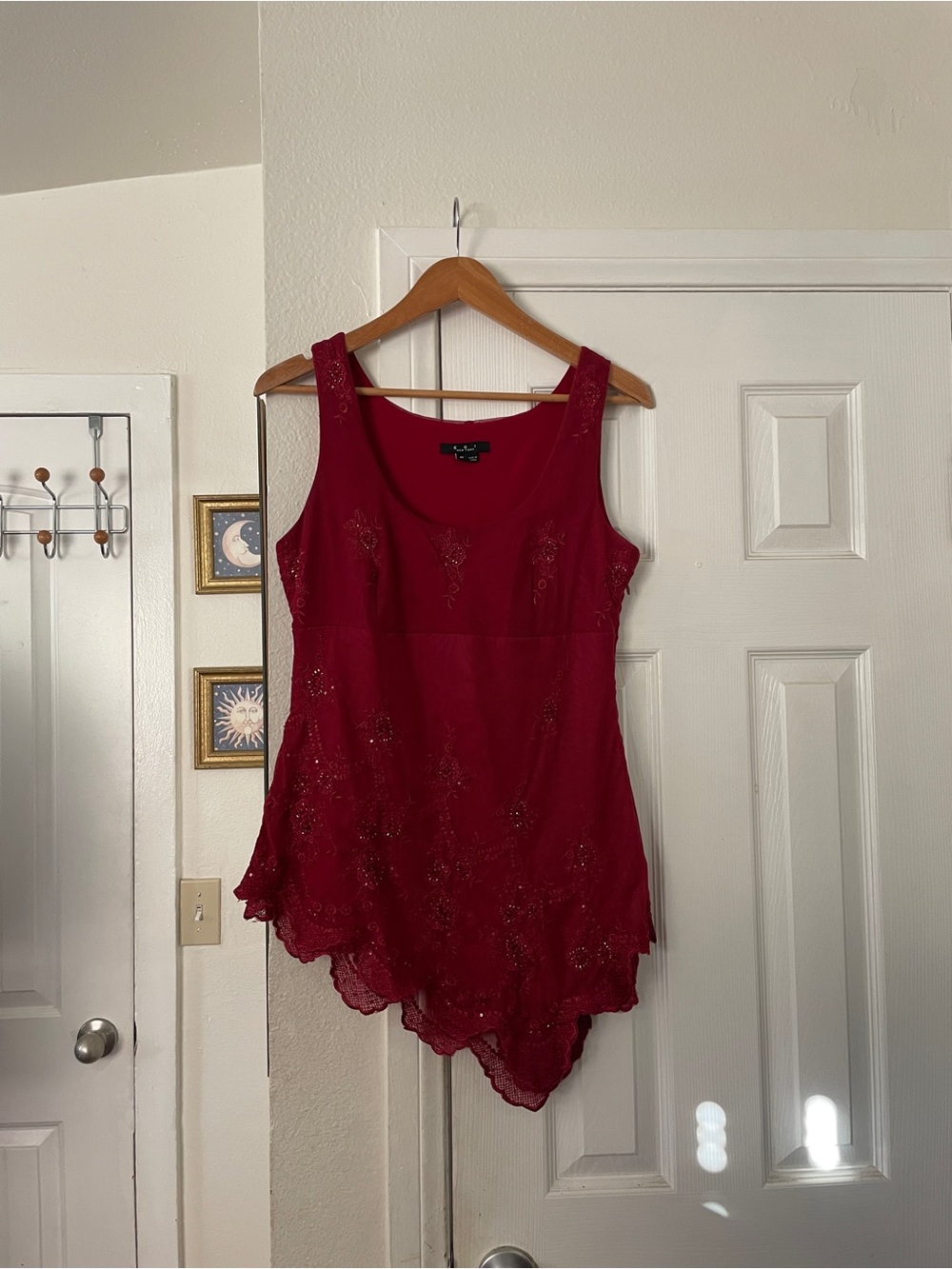ECI NY Vintage Y2K Asymmetrical Beaded Sleeveless Embellished Red Tank Size M*